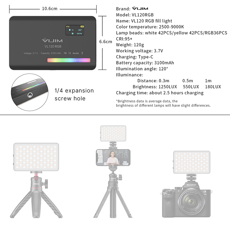 Ulanzi VL120 RGB Camera Video  - Torjim Rgb Photography Video Lighting recension och pris